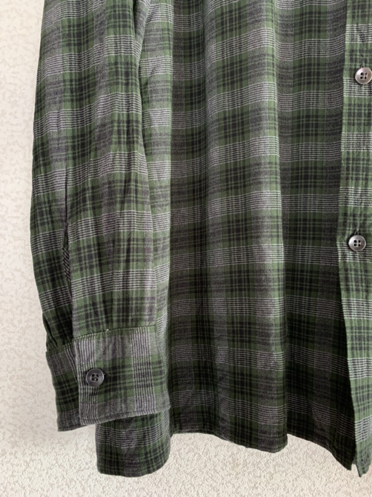 20ss COMOLI レーヨンオープンカラーシャツ グリーン チェック-